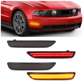 HECASA LED Side Marker Light Compatible with 2010-2014 Ford Mustang Base GT Shelby GT500 Boss 302 Replacement for FO2551144 FO2550144 AR3Z15A201C AR3Z15A201D Smoke Lens Front Amber Rear Red Lamp 4 Pcs