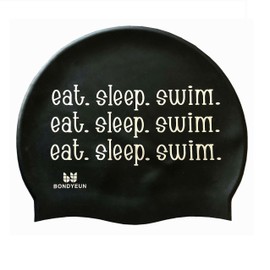BONDYEUN BONDYUEN Swim Cap Fit Kids Boys Girls Men Women with Short or Medium Hair Fun Cute Design Patterns Silicone Swimming Caps, EST Black