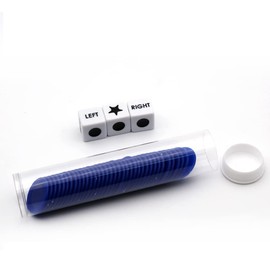 Spidfee Rigth Left Center Dice Game Set with 3 Dices + 36 Chips, Blue Chips