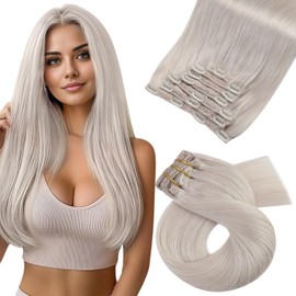 Moresoo Blonde Hair Extensions for Women Clip in Human Hair Blonde 20 Inch Double Weft Clip in Human Hair Extensions Blonde Remy Hair Extensions Clip in Human Hair White Blonde #60A 7pcs 120g