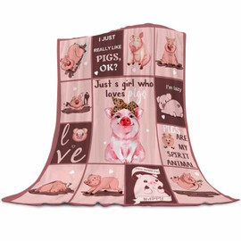 Abaysto Cute Pig Flannel Blanket for Girl Boy I Just Really Like Pigs Fleece Throw Blanket, Super Soft Plush Fuzzy Pink Cartoon Pig Pattern Blankets for Couch Sofa Bed Gifts for Kids 130x150cm