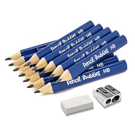 Short Jumbo Pencils for Kids, Preschoolers, Kindergarten, Toddlers, & Beginners - 12 Fat Pencils and 1 Sharpener & Eraser, Pencils #2, Triangle Grip, Big Pencils, Kids Pencils (Blue)