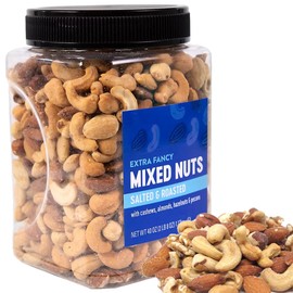 Mixed Nuts - Cashews Almond Hazelnut Pecan Macadamia Walnut Pistachio Peanut Coconut | Health Snack High Protein Nutrients Vitamins Minerals Rich | Everyday Gift Travel Office Baking Kids & Adults (Resealable Jar (40 oz), Whole Roasted & Sea Salted Mixed
