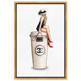The Oliver Gal Artist Co. Fashion and Glam Framed Wall Art Canvas Prints 'Cafe Au Lait Cambon' Handbags Home Décor, 16" x 24", White, White