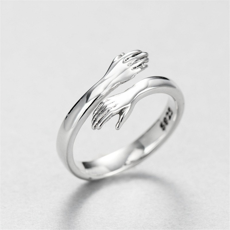 925 Silver Hug Ring Fashionable Versatile Adjustable Hugging Hands Open
