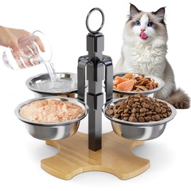 CILXGQLN Elevated Cat Food Bowls, 3 Adjustable Heights Raised Cats Bowl for Indoor Cats Small Dogs with 4 Stainless Steel Bowls, Pet Food and Water Bowl