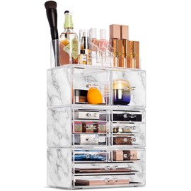 Sorbus Large Makeup Organizer - Clear Stackable Jewelry & Makeup Organizer For Vanity, Bathroom Storage, Dresser - 12 Drawers Cosmetic Beauty Organizers and Storage with Lipstick, Makeup Brush Holder