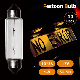 Lanuovx Festoon Light 12 V 5 W Sv8.5-8 T3.25 10 x 38 mm Xenon Light License Plate Light Interior Light Boot Lamp for Cars Pack of 10