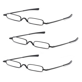 OWTXIS 3 Pack Mini Slim Pen Reading Glasses - Compact Readers with Pen Clip Case Spring Hinge Metal Frame Eyeglasses (Black, +1.75)