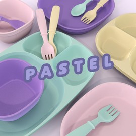 MightyMoe Toddler Dinnerware Set, 15pc Plates Bowls & Trays - Made in USA, Microwave and Dishwasher Safe, BPA Free, Shatter Resistant, Pastel Color, Toddler Tableware