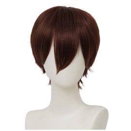 Amnenl Mens Short Brown Wigs Fluffy Anime Unisex Wig Cosplay Party Daily Costume Wig