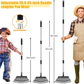 Fabulas Rake for Leaves, 65 Inch Adjustable Long Handle Garden Leaf Rake, 18 Inch Wide Heavy Duty Leaf Rake with 25 Metal Tines for Lawns Yard Shrubs Grass Gardening Camping Garbage Thatch