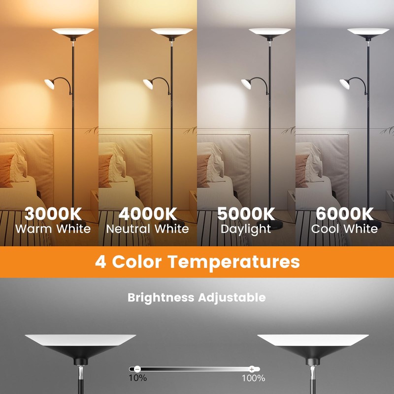 SIBRILLE Upgraded 2-in-1 Torchiere Floor Lamp, Dimmable Standing Lamp with