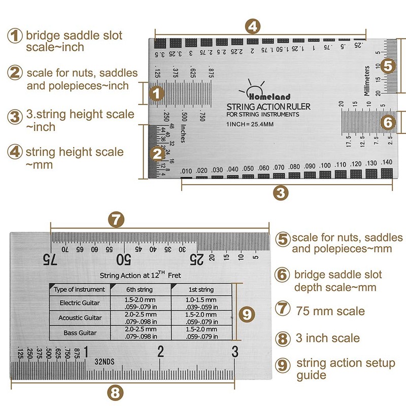 Alnicov Stainless Steel String Action Ruler Guitar Setup Gauge Luthier