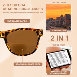 OuShiun 2 Pack Invisible Bifocal Reading Sunglasses Outdoor Sun Reader Glasses UV400 Protection for Women Men(TOR +3.0)