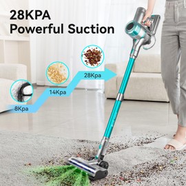 E.LUO Cordless Vacuum Cleaner 400W/≥28KPA Powerful Stick Vacuum with Touch Screen Max 60 Mins Runtime Vacuum Cleaner with Rechargeable 2500 mAh Battery for Home Hard Floor Carpet Car Pet