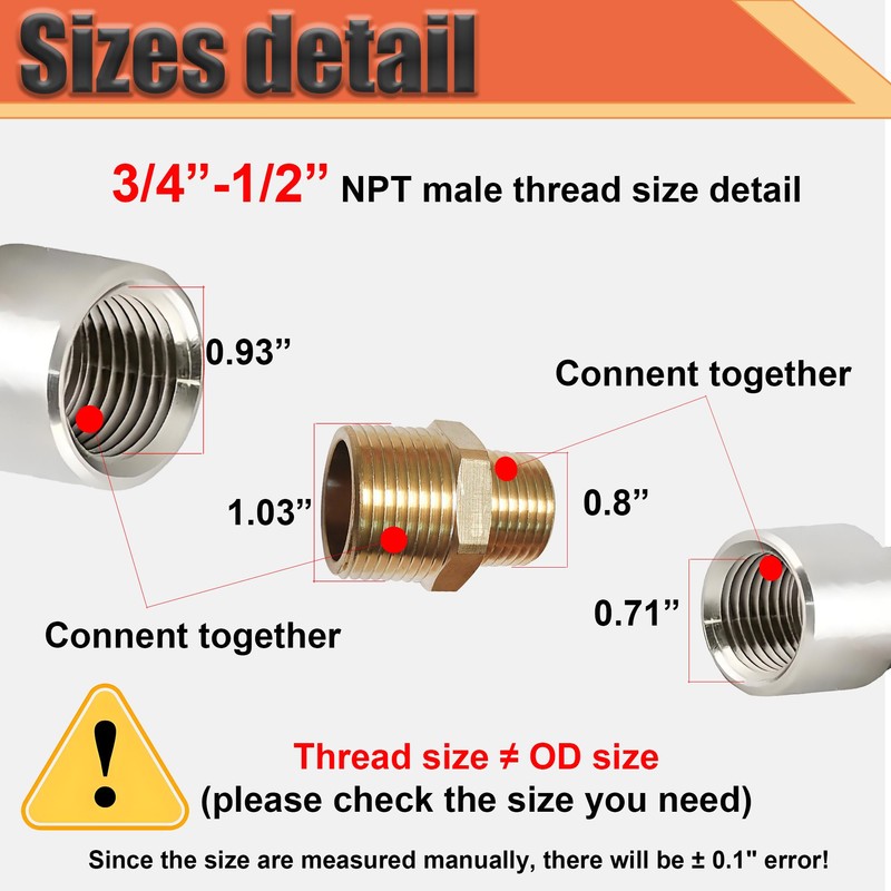 Brass 3/4” x 1/2” NPT Male Threaded Reducing Nipple Pipe