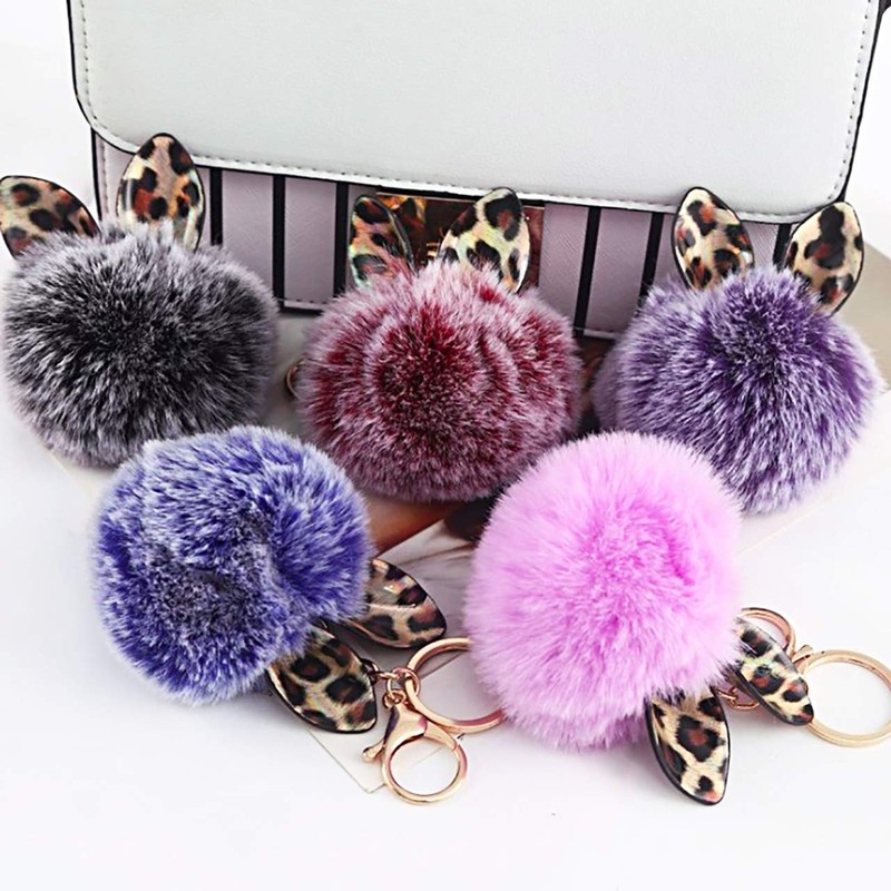 BUZZxSELECTION Women's Cat Ear Cat Leopard Print Keyring Charm Keychain