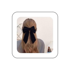 Allereya Vintage Velvet Bow Hair Clip Barrette French Velvet Bow Head Clip Black Ribbon Bow Hair Clip Headpieces Long Velvet Bow Hair Accessories for Women and Girls (Black)