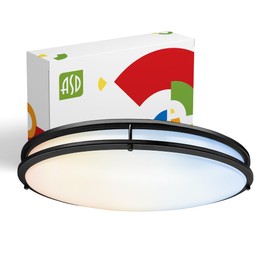 ASD LED 24 Inch Oval Flush Mount Light Fixture | 38W 3280LM 2700K-5000K 120V | 5CCT, Dimmable, ETL Listed | Close to Ceiling Double Ring Lamp, Low Profile Lighting | Black