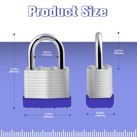 Gradleen 5PCS Keyed Padlocks Blue Hardened Steel Padlock,Lock Set with 2 Keys,40mm Padlock for Cabinet,Gym,Gates,Sheds,Fences