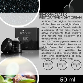 BODI BEAUTY BeAdora Classic Luxurious Intensive Regenerating Night Cream with Lakesis, Hyaluronic Acid, Snail Caviar, Skin Care, Face Cream for Dry Skin, 50 ml