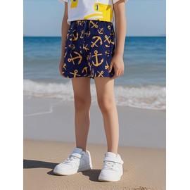 NATUST Boys' Printed Swimming Shorts with Mesh Lining Beach Shorts, navy