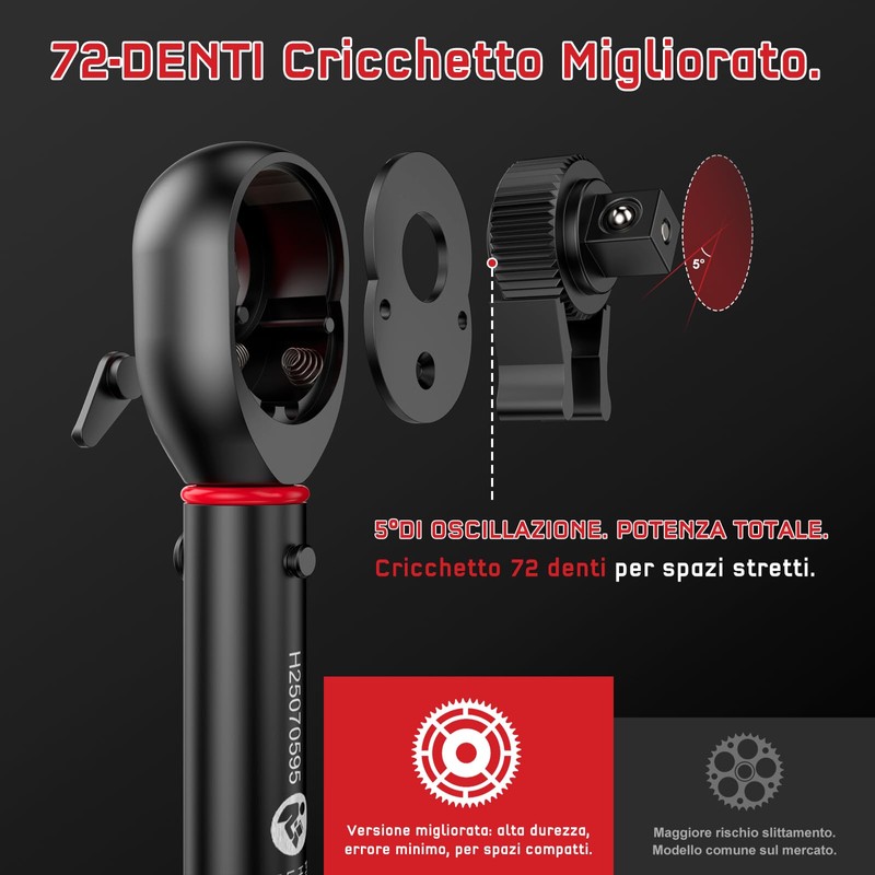 HYCHIKA Kit da 13 Chiavi Dinamometriche 1/4" 5-25Nm, Precisione ±2%,