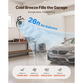 VEVOR 22 Inch Wall Mounted Fan with Lights, Remote Control, 6-Speed Plug-in Fan with Reversible Airflow, Dimmable 3-Color Light, Timer, 360° Tilt for Workshop, Patio, Home