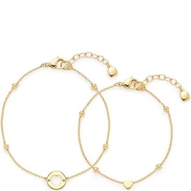 Jewels by Leonardo Bracelet Cindy Mother & Daughter • Bracelet Chain Set Made of Gold-Coloured Stainless Steel • Round Plate with a Heart - A Symbol of Love • Jewellery Gift for Women • 025065, One