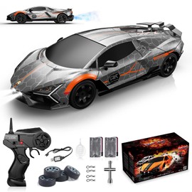 Remote Control Car RC Drift Car 1:16 Scale 4WD 18KM/H High Speed Model Vehicle 2.4GHz with LED Lights Spray Rubber Tire Racing Sport Toy for Adults Boys Girls Kids Gift 2Pcs Rechargeable Batteries