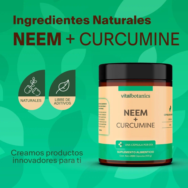 Suplemento en cápsulas VitalBotanics Suplemento Alimenticio Cúrcuma/Neem de 200 un