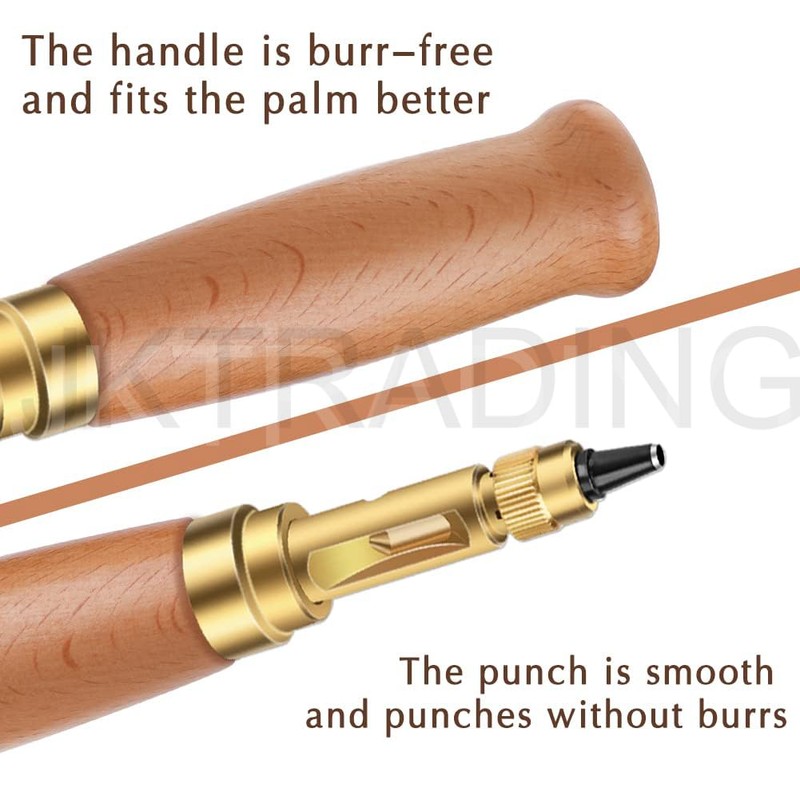 JKCrafts Japanese Screw Punch Tool - Brown Wood Handle Belt