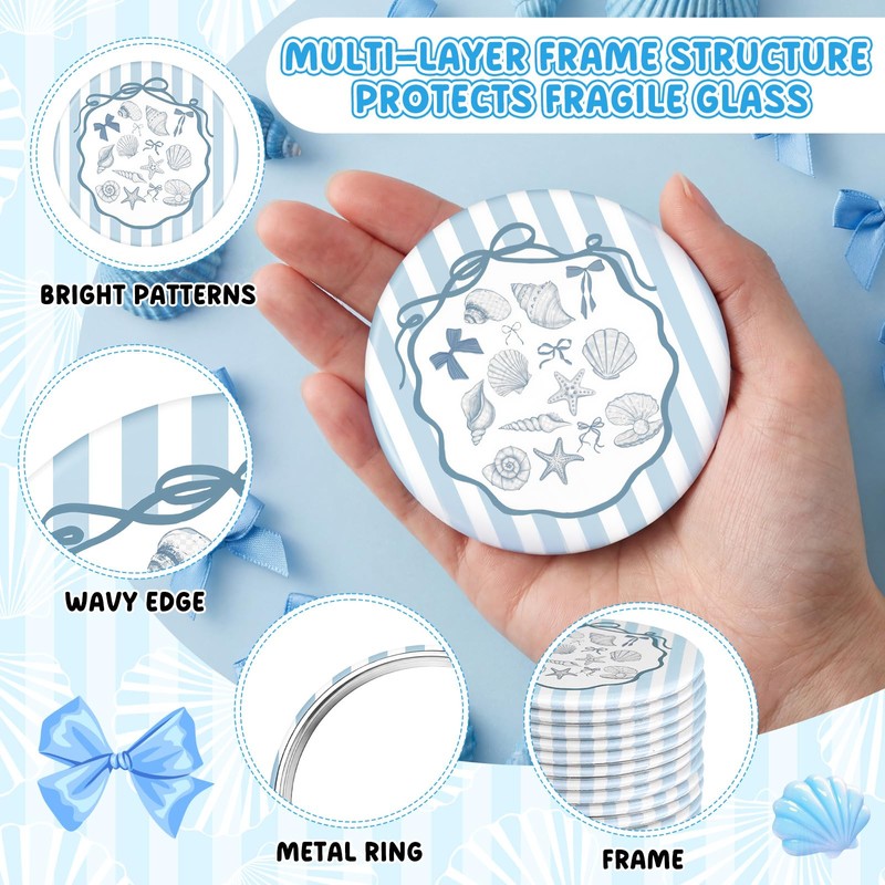 Wenqik 12 Pcs Shells Compact Mirrors, Beach Round Pocket Mirror