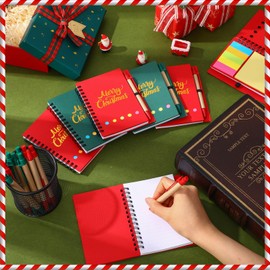 Fullhawl 50 Sets Bulk Christmas Gifts Prayer Journal Pocket Spiral Notebook with Pens Red and Green Merry Christmas Notepad Steno Pads for Church Office School Donate Operation Xmas Gifts
