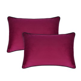Namaste Trends Velvet Decorative Pillow Cushion Covers Pack of 2 for Couch (2, Burgundy Base & Bottle Green Piping, 12 x 20 inches)
