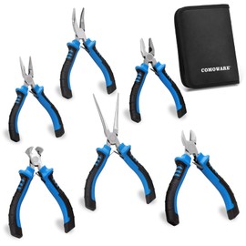 COMOWARE 6-Piece Mini Pliers Set, Multi-Function Precision Tools with Needle, Bent & Cutting Tips for Electronics, DIY & Crafting