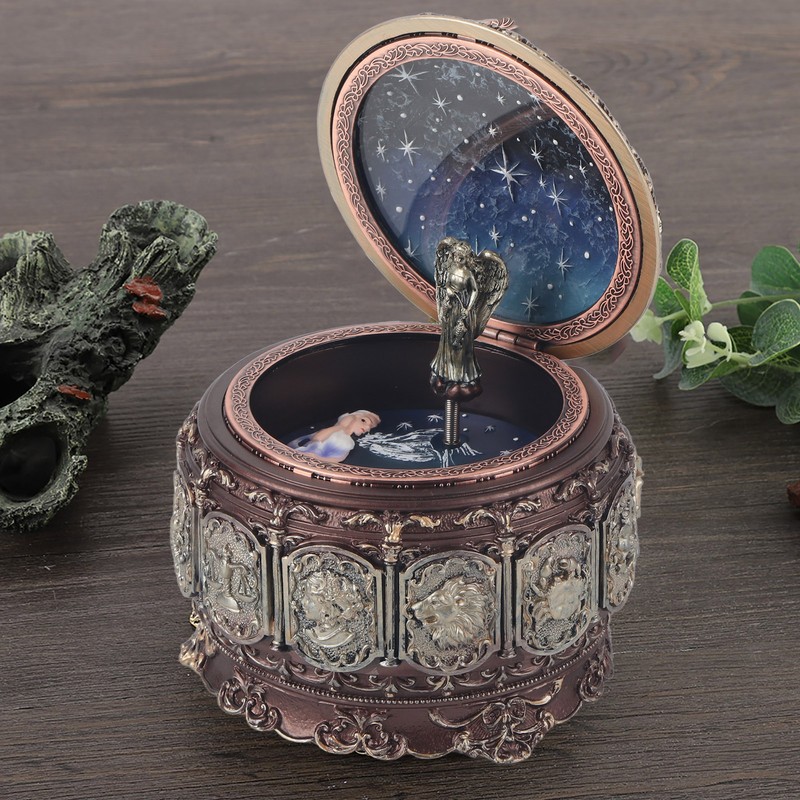 Vintage Music Box with 12 Constellations Rotating Goddess Twinkling LED