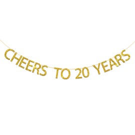 Gold Glitter Cheers to 20 Years Banner for 20th Birthday / 20th Wedding Anniversary / 20th Birthday Party Decorations