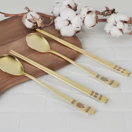 Golden Bell Gold Turtle Laser Couple Spoon / 골든벨 금거북 레이저 부부 수저