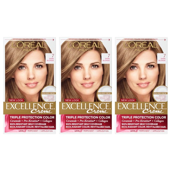 L'Oreal Paris Excellence Creme Permanent Hair Color, 100 percent Gray Coverage Hair Dye, Pack of 3