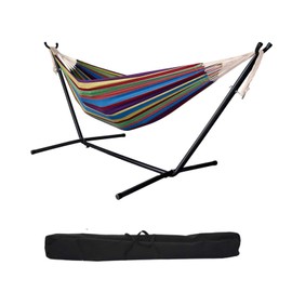 Hammock with Stand, Zeyacaif Double Hammock 450 lb Capacity with Space Saving Steel Stand,2-Person Hammock with Portable Carrying Bag for Outdoor Garden Yard and Indoor Space, 102.4x42.1x39.4 Inch