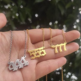 Number Necklace 777 Number Pendant Choker Jewelry Stainless Steel Link Chain Gold