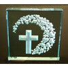 Cross & Hearts: Hand Carved Etched Glass Paperweight