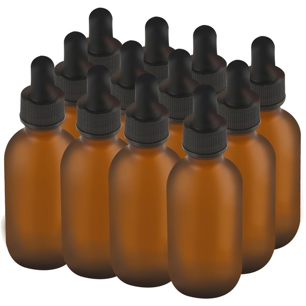 NOOEEISS 12 Pcs, 2oz Dropper Bottle, Amber Glass Eye Dropper
