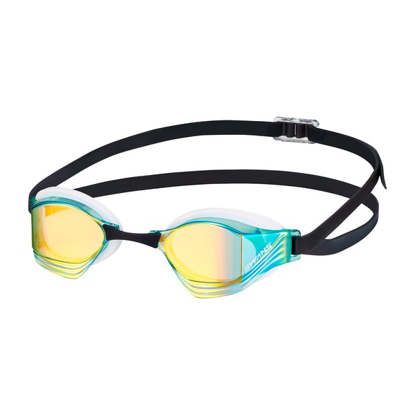 Swans VEGA-M re α G/OR Swimming Goggles, Green x Flash Orange Mirror, Racing, Competitive Swimming, Mirror Lens, Anti-Fog, Cushioned, World Aquatics Approved