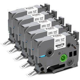 Replace for Brother Label Maker Tape 12mm 0.47 Laminated Black on White TZe-231 TZe231 TZ Tape, PTouch Compatible with Brother P Touch D210 D220 H110 D600 D400 1750 2030 Label Maker Refills, 5X