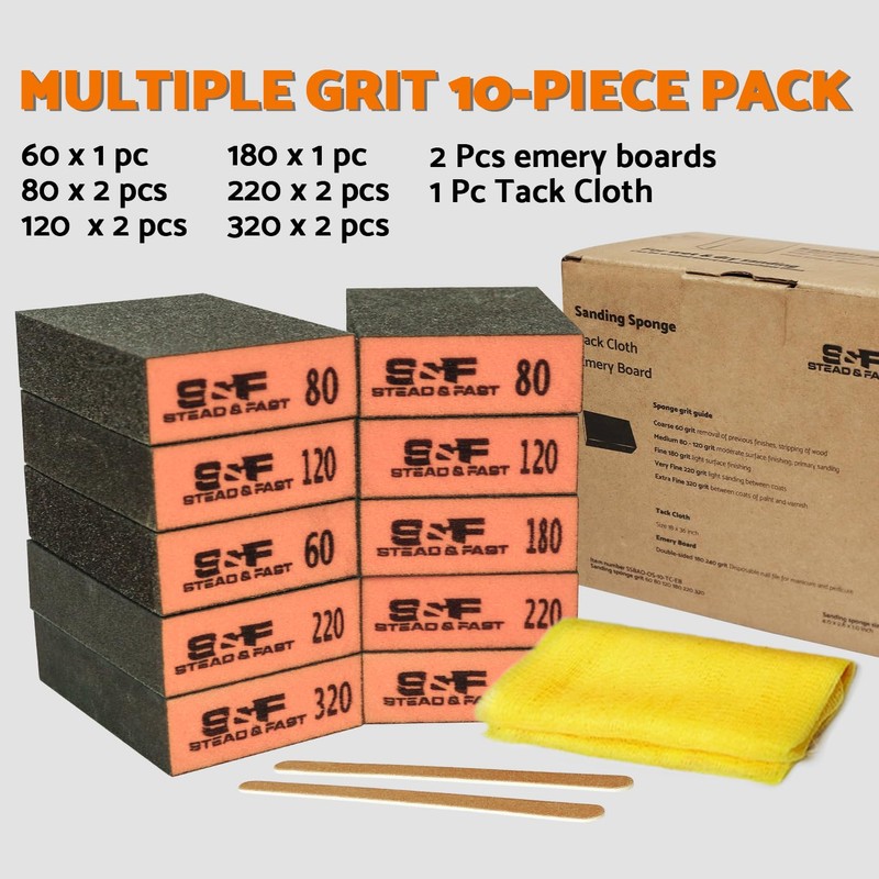Sanding Block 10 pcs with Tack Cloth, 60 80 120