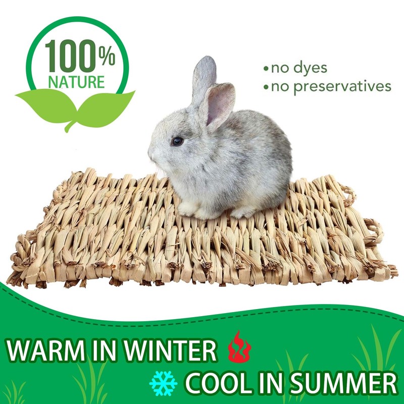 COTELEEC 2 PCS Rabbit Grass Mats, Natural Straw Hay Woven