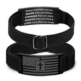 LUSENME Easter Graduation Gifts, American Flag Cross Bracelet Bible Verse Baptism Gifts for Men (Always Remember)